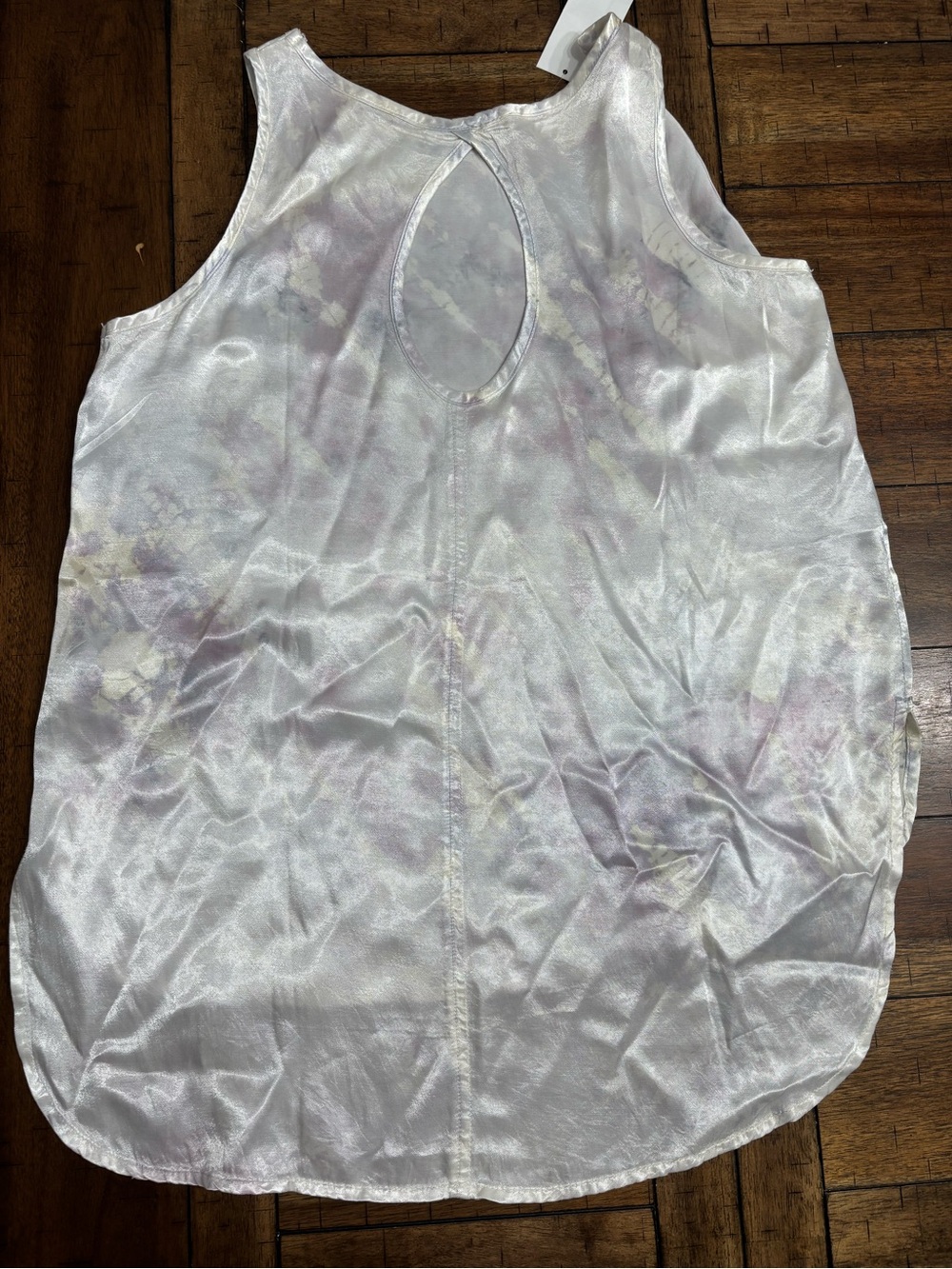 Hard Tail Satin Tie-Dye High-Low Tank Top — White & Lavender - Picture 3 of 6